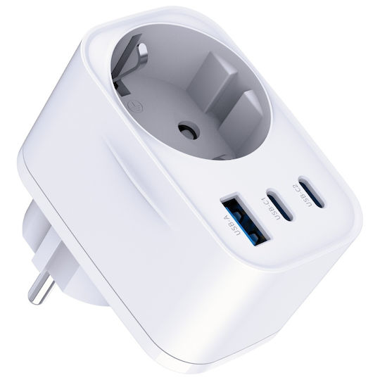 3MK Φορτιστής Χωρίς Καλώδιο GaN με Θύρα USB-A και 2 Θύρες USB-C 30W Power Delivery Λευκός (Hyper Comfort Charger)