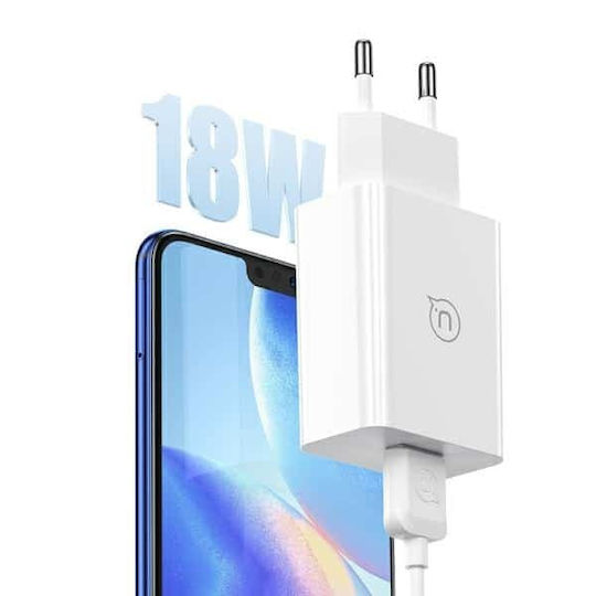 Usams Charger with USB-A Port and Cable USB-C 18W Quick Charge 3.0 Whites (SCXLTZ02)