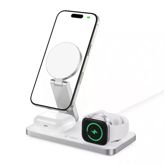 Tech-Protect Magsafe Charger And USB-C - USB-C Cable 15W White (QI15W-A47 3in1 Magnetic)
