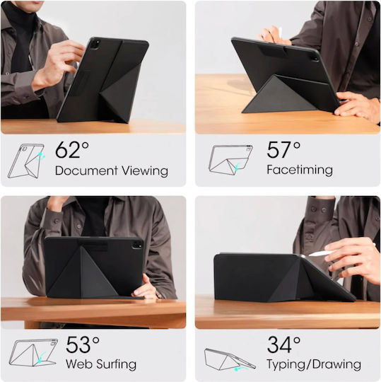Husă Pitaka Folio 2 Compatibilă cu iPad Pro 12.9 Inch 2018 2020 2021 2022 iPad Air 13 Inch 2024 Negru