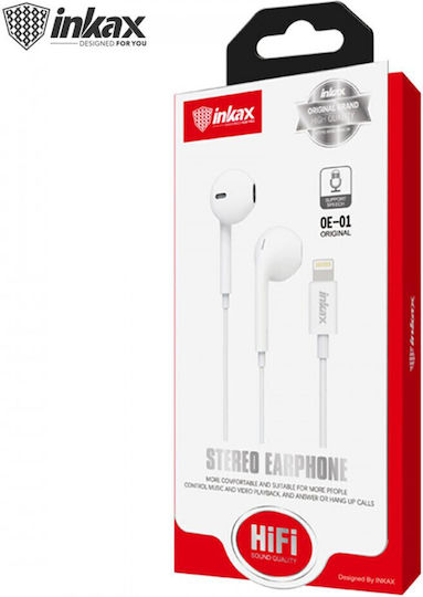 Inkax OE-01 In-ear Handsfree Ακουστικά με Βύσμα Lightning Λευκό