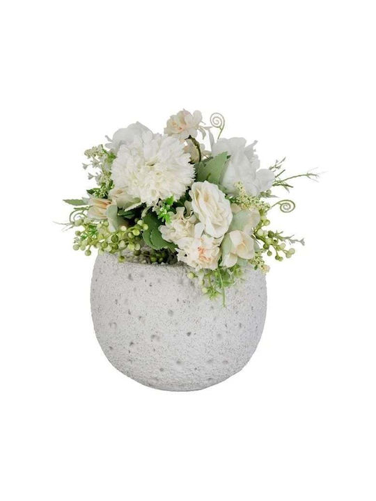Floare Artificială în Ghiveci Decorativ din Ciment Ø15x22cm Alb Somon