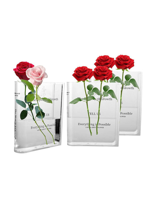 Transparente Acryl-Blumenvase in Buchform, 3-teiliges Set