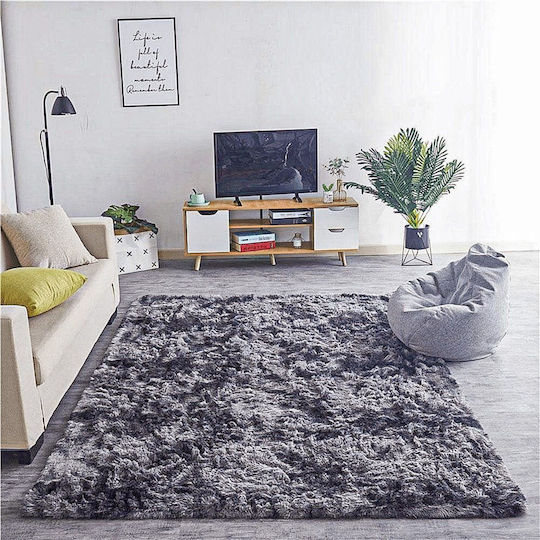 Strado Rutschfest Teppich Rechteckig Zottelig Synthetisch,Polyester/Cotton/Leather Dark Gray