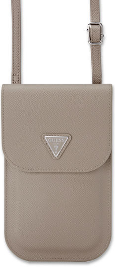Guess Pu Grained Triangle Logo Phone Bag Brown