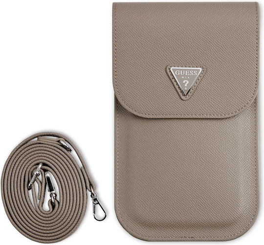 Guess Pu Grained Triangle Logo Phone Bag Brown
