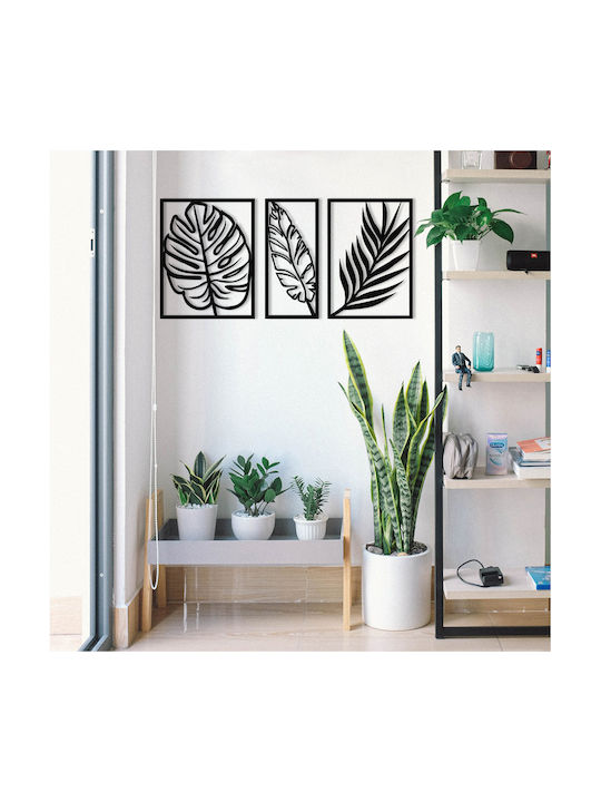 Wallity Διακοσμητική Σιλουέτα Leaf Μαύρη από Μέταλλο 80x38cm