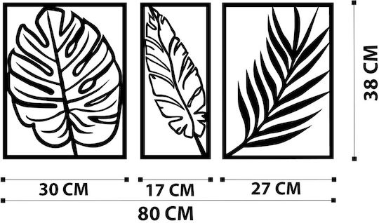 Wallity Decorative Black Leaf Silhouette Made of Metal 80x38cm