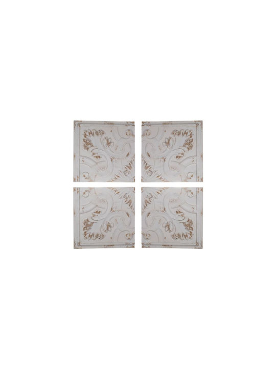 Artekko Wall Decor Kawan White Wooden 44.5x3.8x44.5cm 4 Pieces