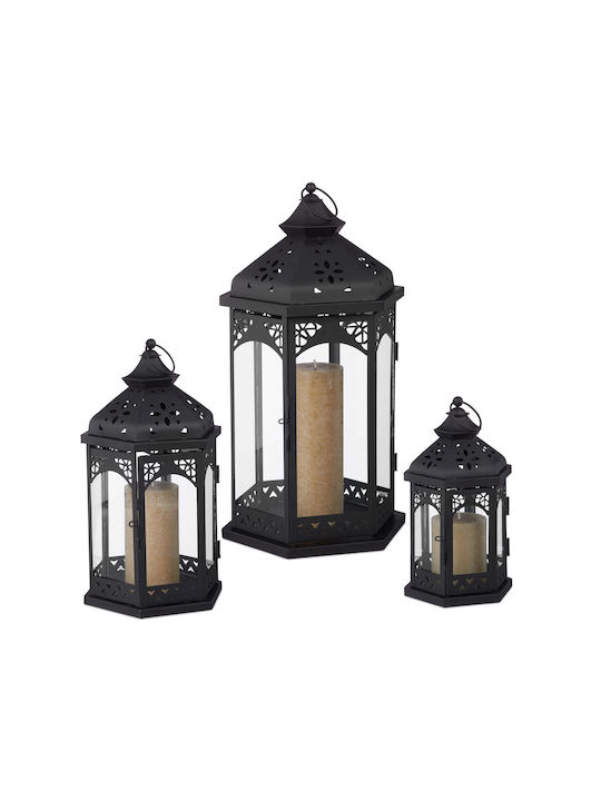 Set 3 Vintage Black Metal Lanterns Relaxdays Set 3 Vintage Black Metal Lanterns Relaxdays