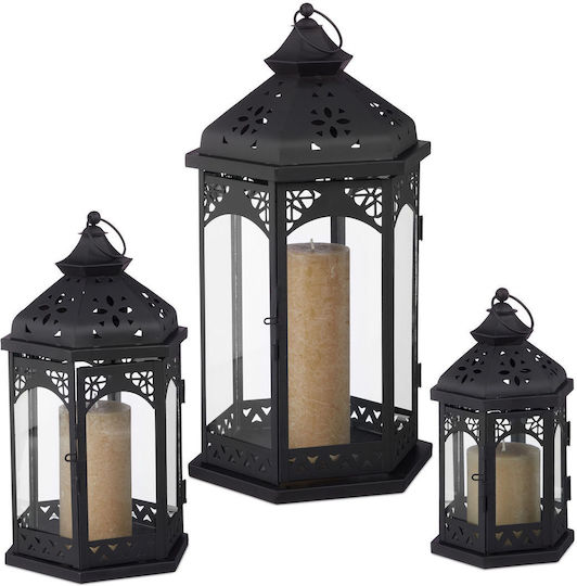 Set 3 Vintage Black Metal Lanterns Relaxdays Set 3 Vintage Black Metal Lanterns Relaxdays