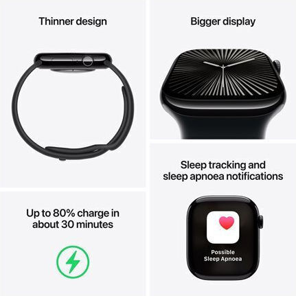 Apple Watch SE 2024 Aluminum 44mm Waterproof with Heart Rate Monitor (Midnight with Midnight Sport Band - S/M)