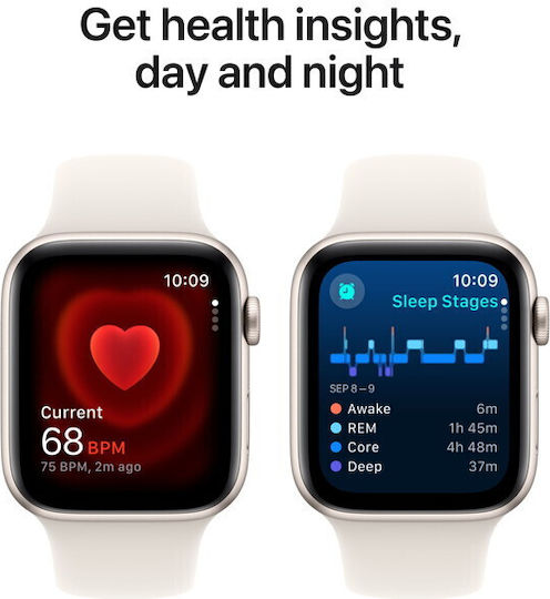 Apple Watch SE 2024 Cellular Aluminum 40mm Waterproof with eSIM and Heart Rate Monitor (Starlight with Starlight Sport Band - S/M)