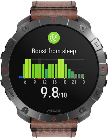 Polar Grit X2 Pro Titan Stainless Steel 49mm Waterproof Smartwatch with Heart Rate Monitor (Brown Leather Strap - M/L)