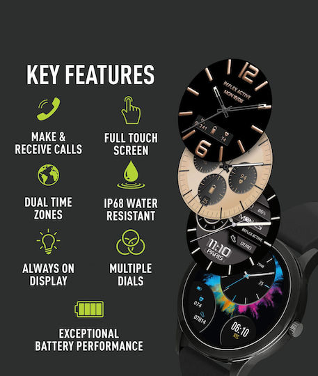 Reflex Active Series 31 35mm Smartwatch with Heart Rate Monitor (Black Rubber Strap)