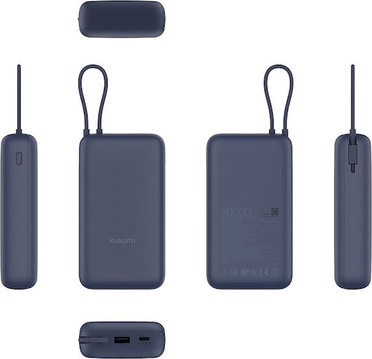 Xiaomi Integrated Cable Power Bank 20000mAh 33W με Θύρα USB-A και Θύρα USB-C Ice Blue