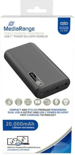 MediaRange MR756 Power Bank 20000mAh με 2 Θύρες USB-A και Θύρα USB-C Power Delivery / Quick Charge 3.0 Μαύρο