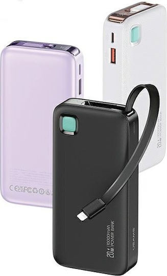 Usams CD225 Power Bank 10000mAh 20W με Θύρα USB-A και Θύρα USB-C Power Delivery Μωβ