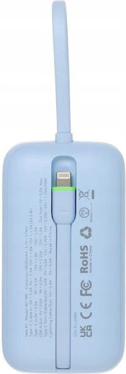 Veger W1188 Power Bank 10000mAh 35W с USB-A порт и USB-C порт Power Delivery / Бързо зареждане 3.0 Светлосин