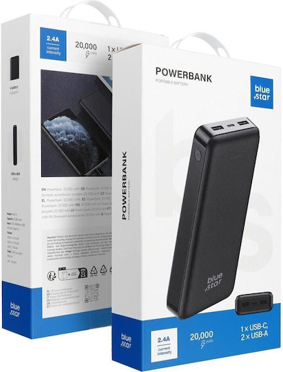 Blue Star W2027 Power Bank 20000mAh με 3 Θύρες USB-A και Θύρα USB-C Μαύρο