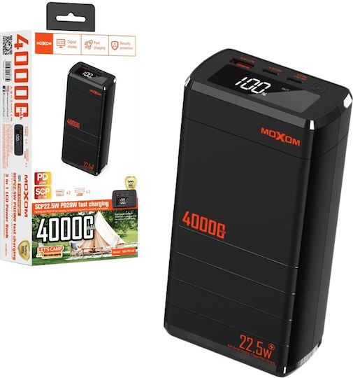 Moxom MX-PB148 Power Bank 40000mAh 22.5W με Θύρα USB-A και 2 Θύρες USB-C Power Delivery Μαύρο