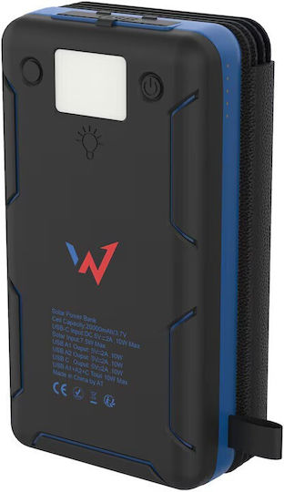 Wonder WX20S Solar Power Bank 20000mAh mit 2 USB-A Anschlüssen und USB-C Anschluss Schwarz