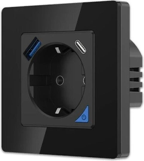 Extralink Single Walled Power Socket with 2 USB Ports Black