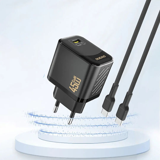Dudao Charger with Built-in Cable GaN with USB-C Port 45W Power Delivery Blacks (A28)