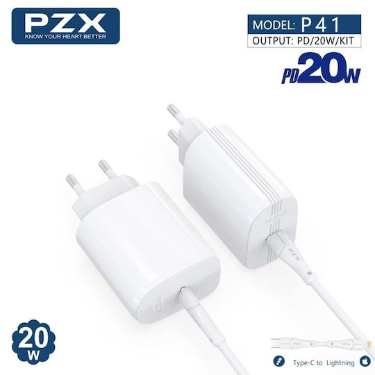 PZX Charger with USB-C Port and Cable USB-C - Lightning 20W Whites (PZX P41)