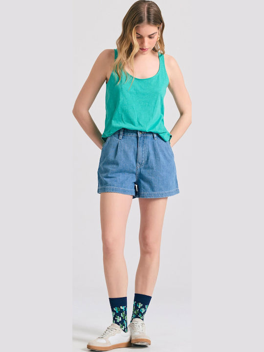 Damen Bluse Baumwolle Ärmellos Turquoise, Caribbean Green