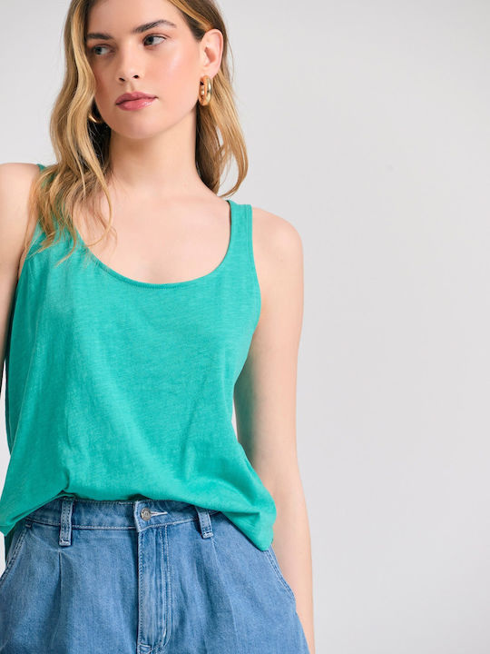 Damen Bluse Baumwolle Ärmellos Turquoise, Caribbean Green
