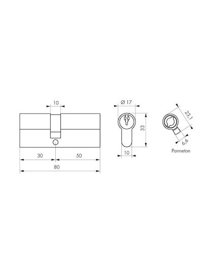Thirard Lock Cylinder Security 80mm (30-50) with 3 Keys
