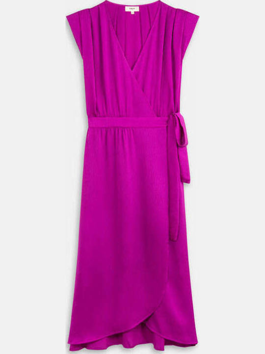 Sommer Midi Damenkleid Wickel Matt Magenta