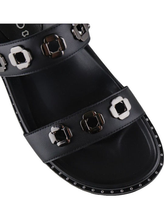 Leder Flache Sandalen für Damen Flatforms in Schwarz Farbe