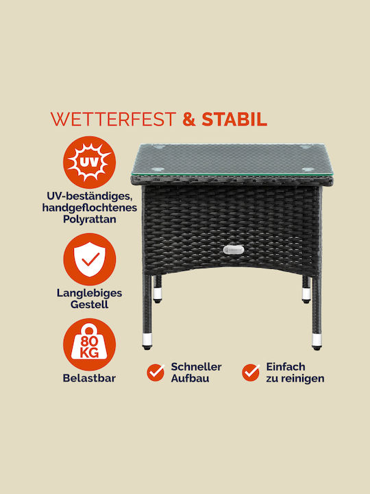 Τραπέζι για Μικρούς Εξωτερικούς Χώρους Rattan Black 50x50x45εκ.