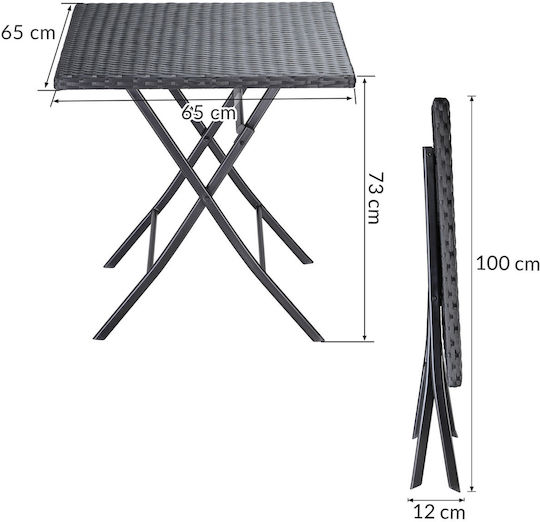 Tisch Zusammenklappbar 65x65x75cm Black