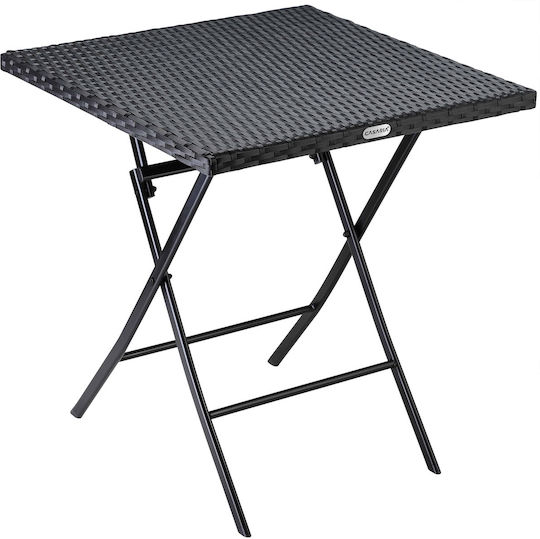 with Rattan Surface and Metal Frame Black 65x65x75cm