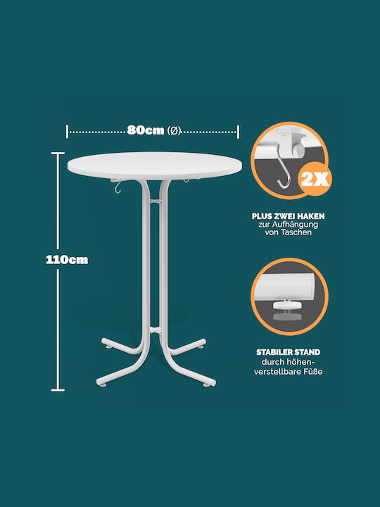 Masă Metalică Catering Pentru Spații Exterioare Mici Pliabilă Albă 80x80x110 cm