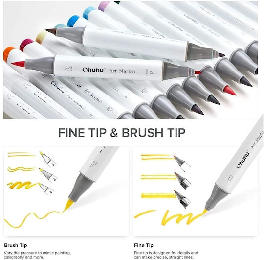Ohuhu Honolulu B Hauttöne Zeichenstifte Alkohol Brush & Chisel Set 24 Farben