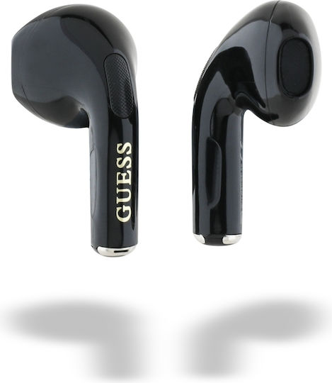 Guess Glossy Effect Earbud Bluetooth Handsfree Ακουστικά με Αντοχή στον Ιδρώτα και Θήκη Φόρτισης Μαύρα