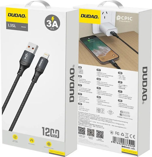 Dudao Braided USB-A to Lightning Cable 30W Black 1.2m 304004-181544