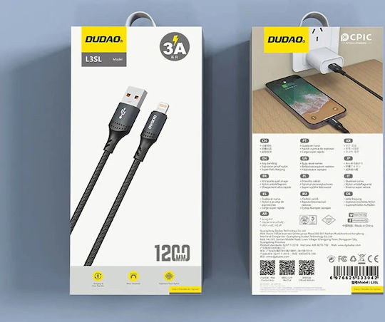 Dudao Braided USB-A to Lightning Cable 30W Black 1.2m 304004-181544