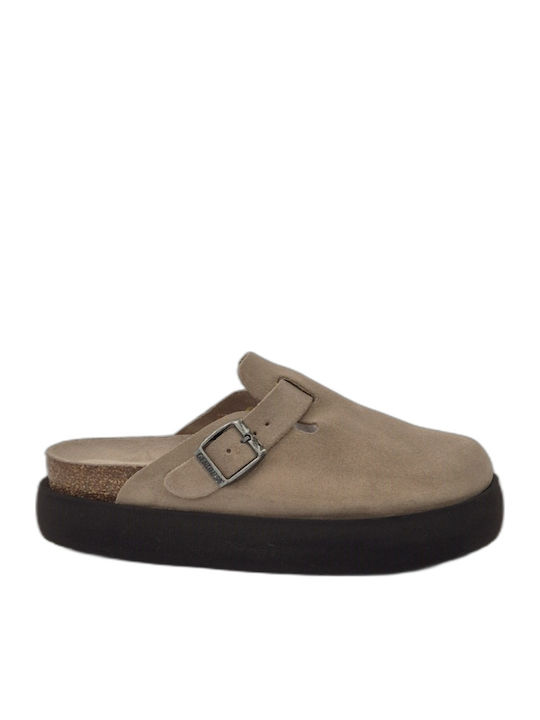 Piele Mule cu Toc în Culoare Bej