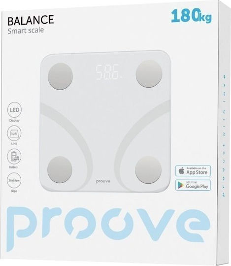 Proove Smart Badezimmerwaage 180kg mit Körperfettmessung & Bluetooth Weiße
