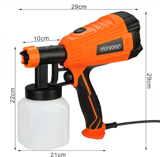 Pulverizator electric de vopsea Monzana 500 W, recipient de 800 ml, debit de 800 ml/min, presiune 0.1-0.2 bar, 3 modele de pulverizare ajustabile