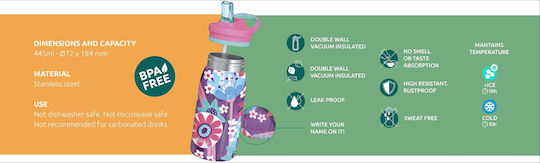 Quokka Kids Water Bottle Thermos Dinosaur Stainless Steel with Straw Non Spill 445ml