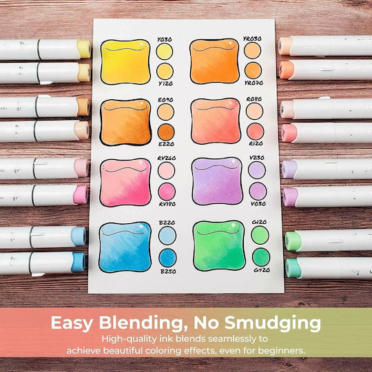 Ohuhu Pastel Alcohol Drawing Markers Brush & Fine Set 48 Colours