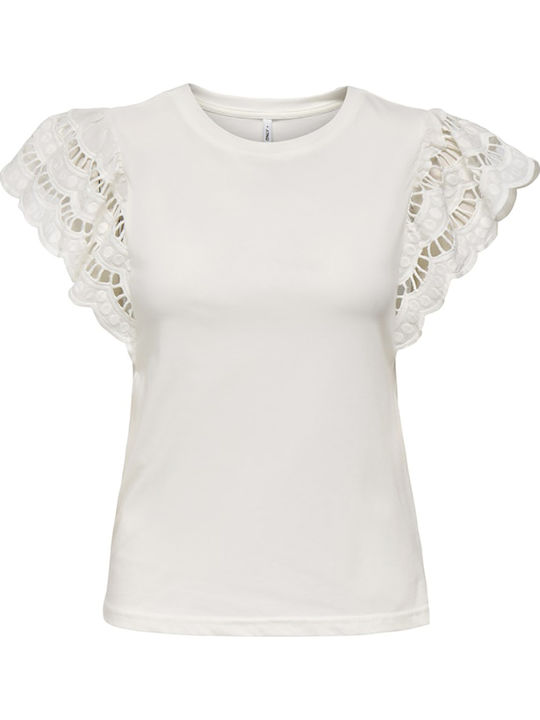 Γυναικεία Μπλούζα Βαμβακερή με Δαντέλα Cloud Dancer White