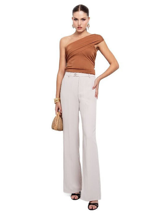 Damen Bluse Drapierung mit einem Schulter Camel