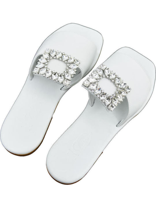 Leder Flache Sandalen für Damen in Weiß Farbe